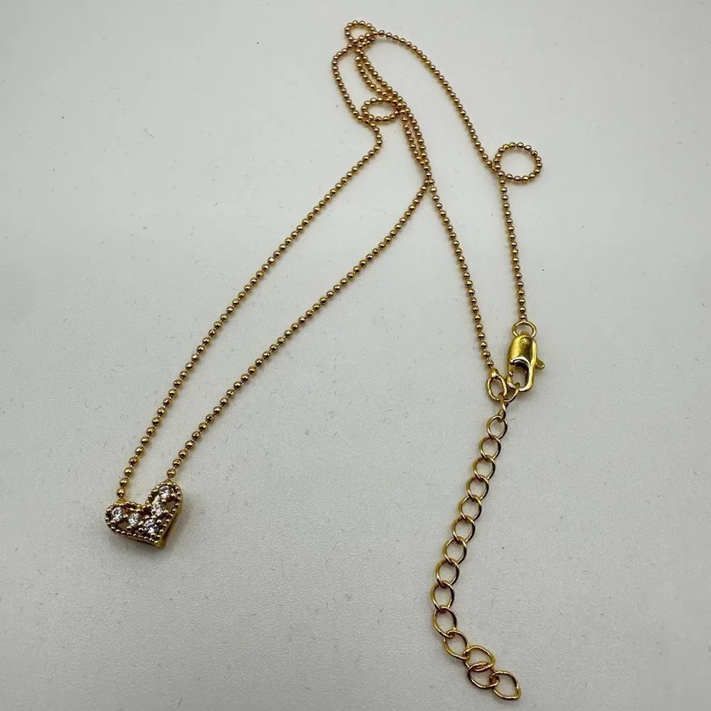 NIB‎ Omboo Dainty Gold tone metal heart with cz accents pendant, necklace!